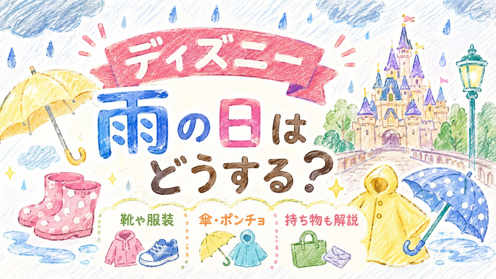 ディズニー雨の日はどうする?靴や服装、傘ポンチョなど持ち物も解説